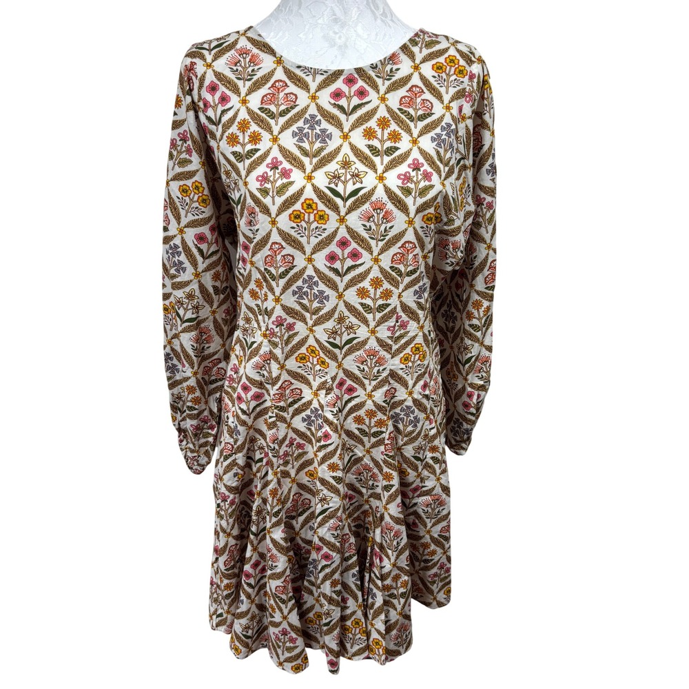 Anna Cate Multicolor Floral Block Balloon Sleeve Pleated Mini Dress Womens S